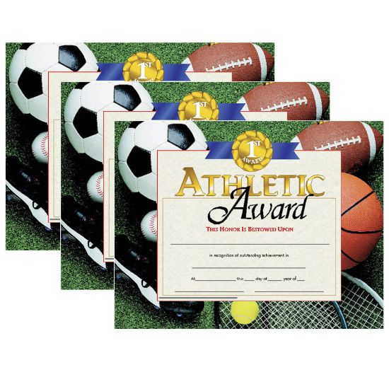 Picture of Hayes Certificates, 8-1/2in x 11in, Athletic Award, 30 Certificates Per Pack, Set Of 3 Packs