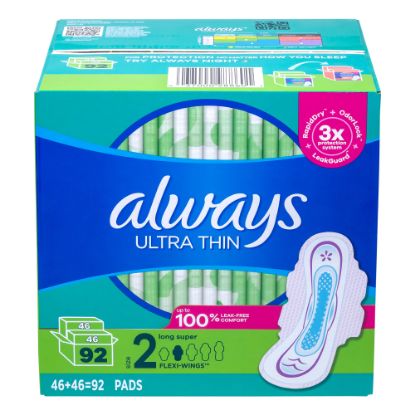 Picture of Always Ultra Thin Long Super Pads, Size 2, Box Of 92 Pads