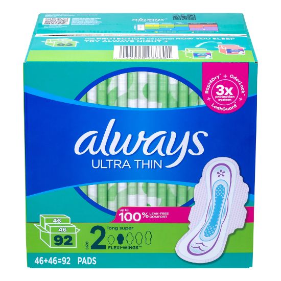 Picture of Always Ultra Thin Long Super Pads, Size 2, Box Of 92 Pads