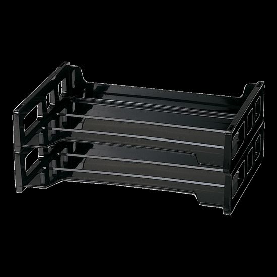 Picture of OIC Side-Loading Plastic Stackable Desk Trays, Black, Pack Of 2