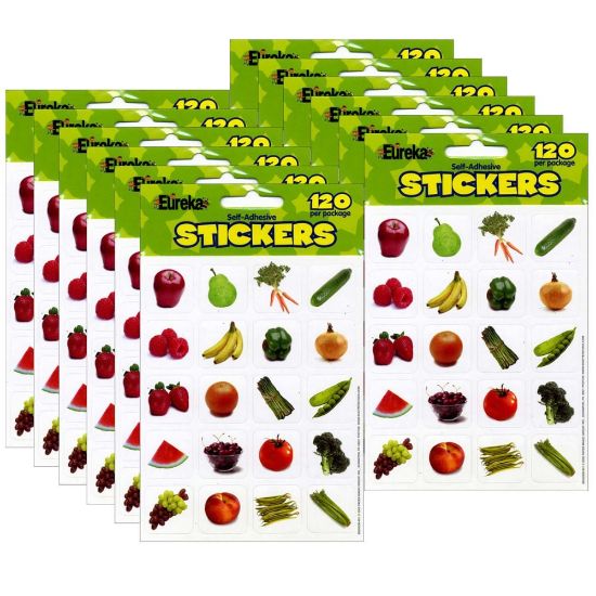 Picture of Eureka Theme Stickers, Fruits & Vegetables, 120 Stickers Per Pack, Set Of 12 Packs