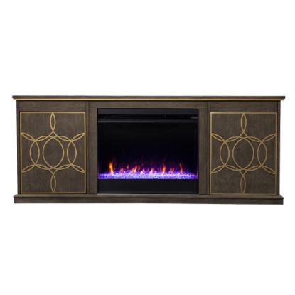 Picture of SEI Furniture Yardlynn Color-Changing Fireplace, 24-1/2inH x 60-3/4inW x 15inD, Brown/Gold