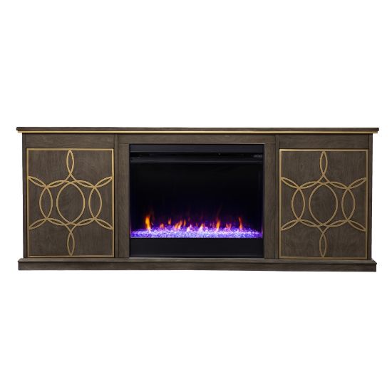 Picture of SEI Furniture Yardlynn Color-Changing Fireplace, 24-1/2inH x 60-3/4inW x 15inD, Brown/Gold