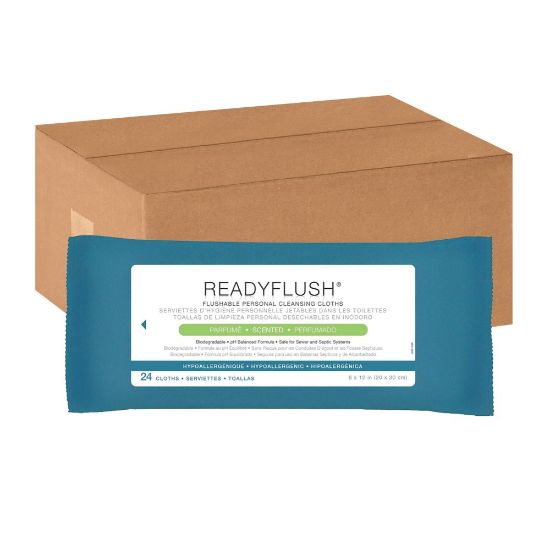 Picture of ReadyFlush Flushable Wipes, Scented, 8in x 12in, White, 24 Wipes Per Pack, Case Of 24 Packs