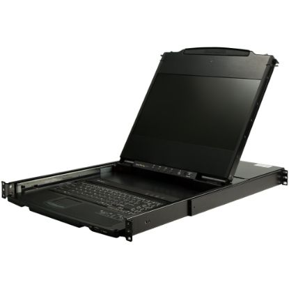 Picture of StarTech.com 17in HD Rackmount KVM Console - Dual Rail - DVI & VGA Support - Rackmount LCD Monitor - Cables and Mounting Brackets Included - 1 Front USB Port - Dual rail rackmount KVM console also gives you easy visibility to your system