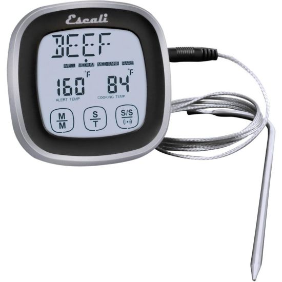 Picture of Escali Touch Screen Thermometer & Timer - 4 deg.F (-20 deg.C) to 482 deg.F (250 deg.C) - Timer, Backlit Digital Display, Oven Safe Probe, Easy to Read, Auto-off, Built-in Kickstand, Touch Screen, Easy to Clean, Oven Safe, Grill Safe, Temperature Alert - B