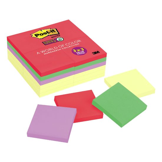 Picture of Post-it Super Sticky Notes, 3in x 3in, Assorted Colors, Pack Of 24 Pads