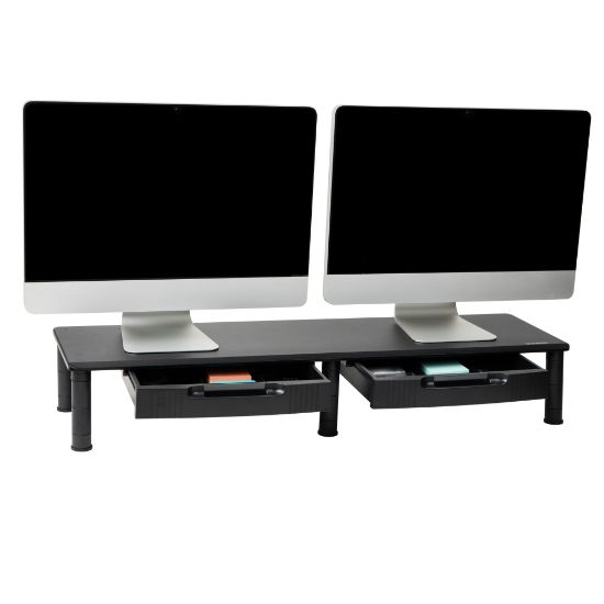 Picture of Mind Reader Dual-Monitor Stand With Drawers, 6-1/2inH x 11inW x 38-1/2inD, Black