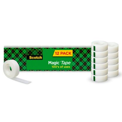 Picture of Scotch Magic Tape, Invisible, 3/4 in. x 1000 in., 12 Tape Rolls, Clear, Home Office, Back to School Supplies and College Essentials for Students and Teachers