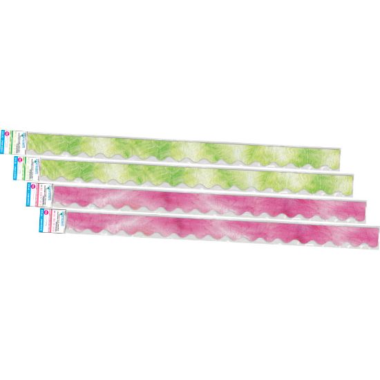 Picture of Barker Creek Double-Sided Scalloped-Edge Border Strips, 2-1/4in x 36in, Pink/Lime Tie-Dye And Ombre, Pack Of 52 Strips