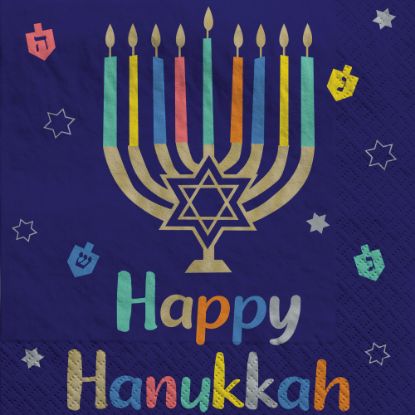 Picture of Amscan Hanukkah Joy Lunch Napkins, 6-1/2in x 6-1/2in, Blue, Pack Of 80 Napkins