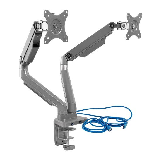 Picture of Mount-It! MI-2762 Dual-Monitor Arm Mount With USB Port, 16inH x 10inW x 6.6inD, Silver