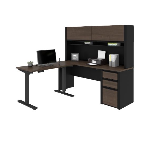 Picture of Bestar Connexion 72inW L-Shaped Standing Corner Desk With Pedestal And Hutch, Antigua/Black