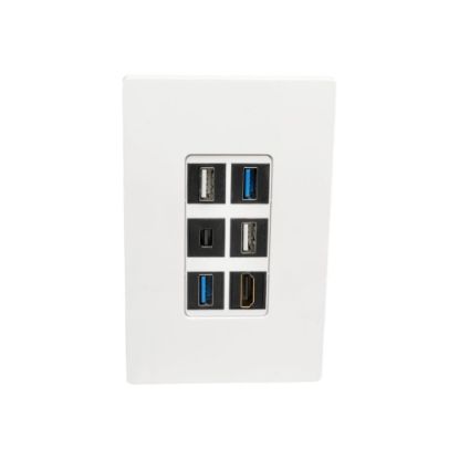 Picture of Tripp Lite Single-Gang 6-Port Wall Plate Keystone Cat5/Cat6 USB HDMI Dport RCA - Faceplate - white - 1-gang - 6 ports - TAA Compliant