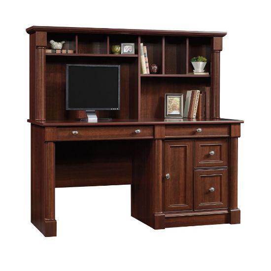 Picture of Sauder Palladia 60inW Computer Desk With Hutch, Select Cherry