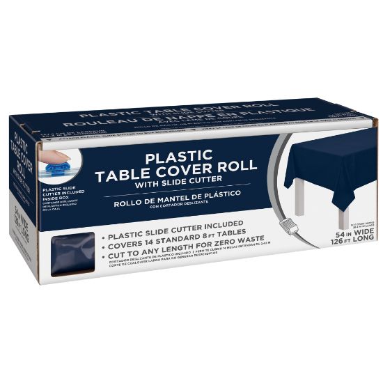 Picture of Amscan Boxed Plastic Table Roll, Navy Blue, 54in x 126'