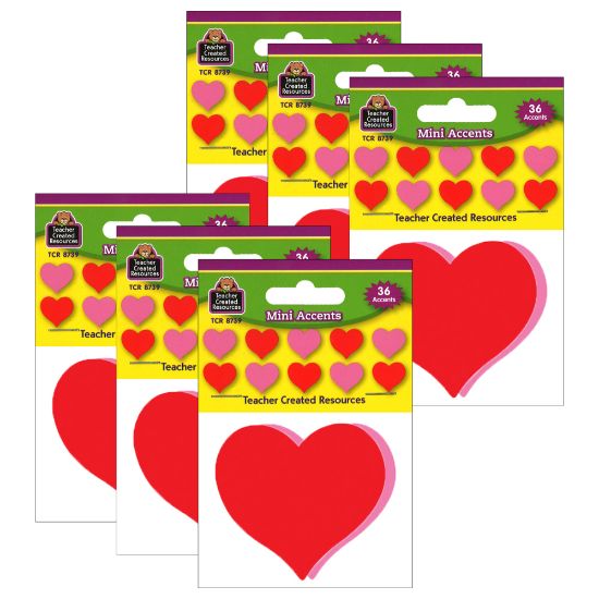 Picture of Teacher Created Resources Mini Accents, Hearts, 36 Pieces Per Pack, Set Of 6 Packs