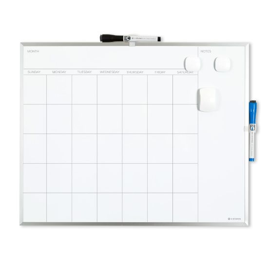 Picture of U Brands Magnetic Dry-Erase White Calendar Whiteboard, 16in x 20in, Aluminum Frame With Silver Finish