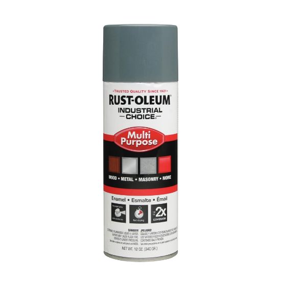 Picture of Rust-Oleum Industrial Choice 1600 System Multi-Purpose Enamel Spray Paint, 12 Oz, Gloss ANSI 49 Medium Light Gray, Case Of 6 Cans