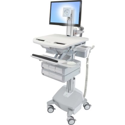 Picture of Ergotron StyleView Cart with LCD Pivot, LiFe Powered, 4 Drawers - 4 Drawer - 34 lb Capacity - 4 Casters - Aluminum, Plastic, Zinc Plated Steel - White, Gray, Polished Aluminum