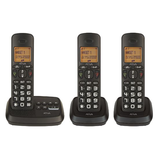 Picture of Ativa DECT 6.0 3-Handset Cordless Phone System With Answering Machine And Speakerphone, WPS05