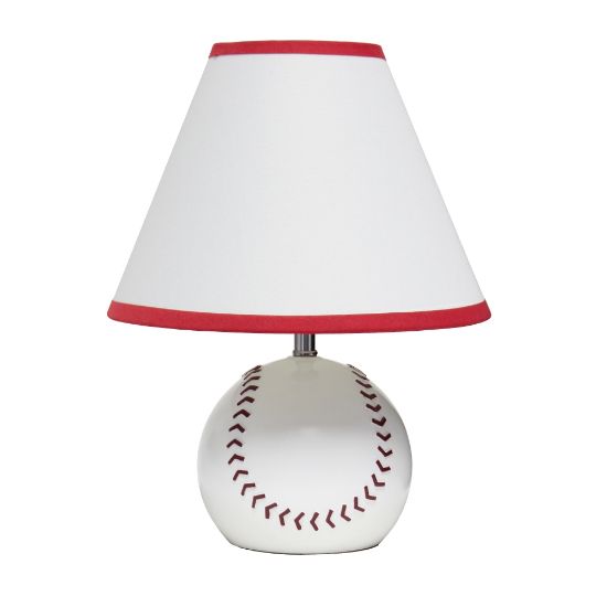 Picture of Simple Designs SportsLite Baseball Base Table Lamp, 11-1/2inH, White Shade/White and Red Base