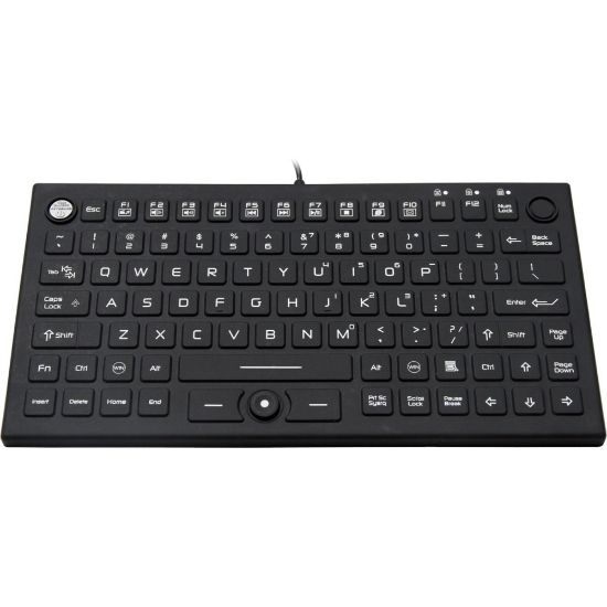 Picture of DSI WATERPROOF IP68 SILICONE COMPACT KEYBOARD W/ MOUSE POINTER, BACKLIT - Cable Connectivity - USB Interface - 89 Key - Windows - Industrial Silicon Rubber Keyswitch - Black