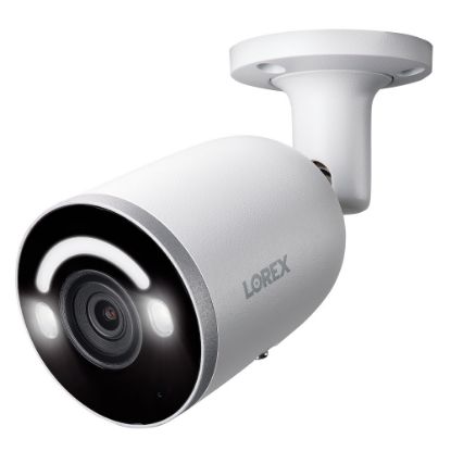 Picture of Lorex E894AB 4K 8.0-Megapixel Smart AI PoE IP Wired Bullet Security Camera With Lighting and Deterrence, White