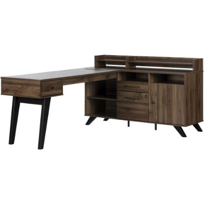 Picture of South Shore Helsy 78inW L-Shaped Computer Desk, Natural Walnut