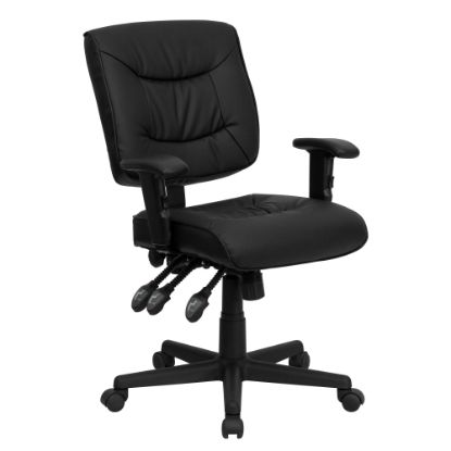 Picture of Flash Furniture LeatherSoft Faux Leather Low-Back Multifunction Ergonomic Swivel Task Chair With Adjustable Arms, Black