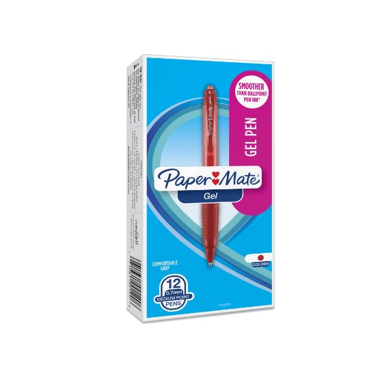 Picture of Paper Mate Retractable Gel Pens, Medium Point, 0.7 mm, Red Barrel, Red Ink, Pack Of 12