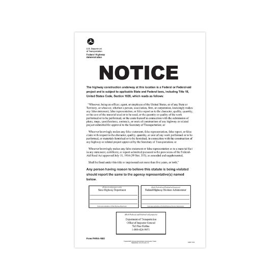 Picture of ComplyRight Federal Contractor Posters, D.O.T. Federal Highway Construction, English, 8 1/2in x 14in