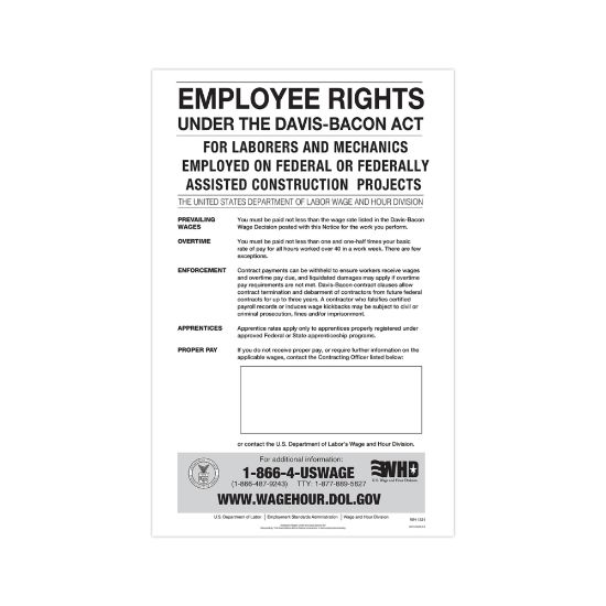 Picture of ComplyRight Federal Contractor Posters, Davis-Bacon Act, English, 11in x 17in