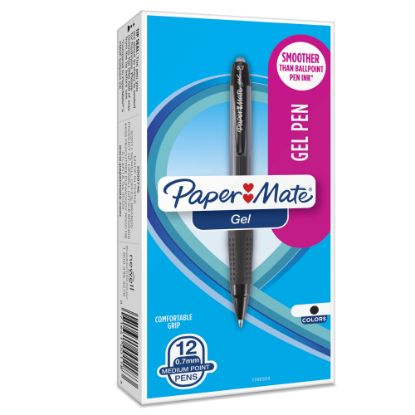 Picture of Paper Mate Retractable Gel Pens, Medium Point, 0.7 mm, Black Barrel, Black Ink, Pack Of 12