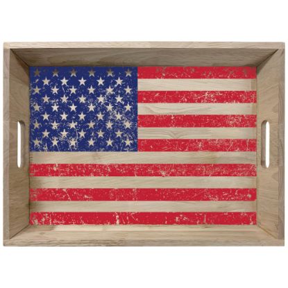 Picture of Amscan Patriotic American Flag Wooden Serving Tray, 11in x 16in, Multicolor