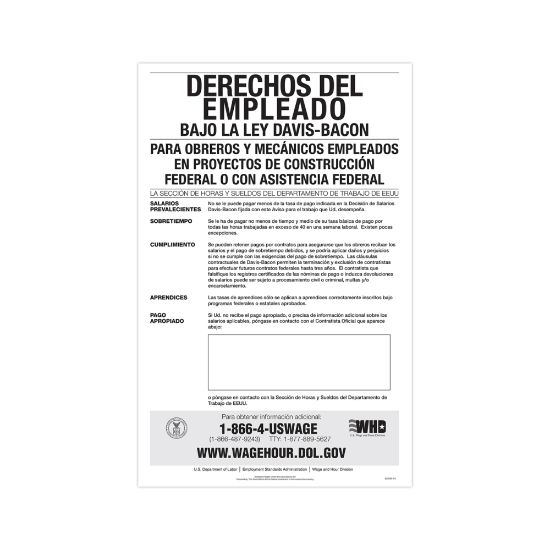 Picture of ComplyRight Federal Contractor Posters, Davis-Bacon Act, Spanish, 11in x 17in