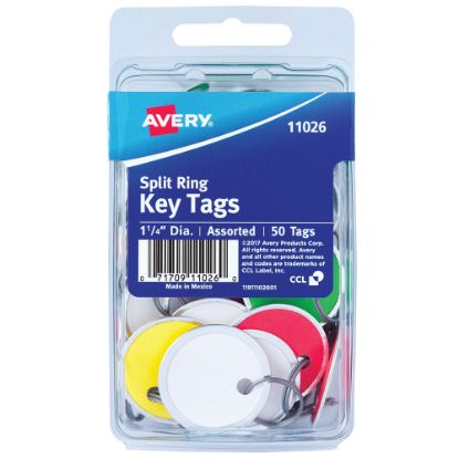 Picture of Avery Metal Rim Key Tags, 1 1/4in, Pack Of 50, Assorted Colors