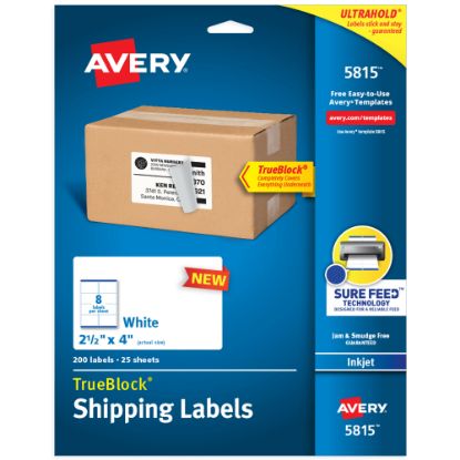 Picture of Avery Shipping Labels With TrueBlock Technology, 5815, 4inW x 2-1/2inD, White, Pack Of 200 Labels