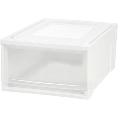 Picture of IRIS Stackable Storage Box Drawer - External Dimensions: 19.6in Length x 15.8in Width x 9in Height - 15 lb - 7.72 gal - Stackable - Plastic - Clear, White - For Clothes, Craft Supplies, Towel - 3 / Carton