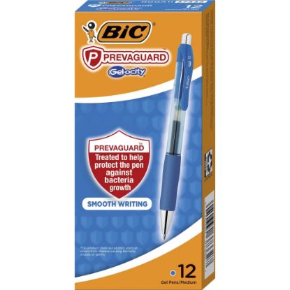 Picture of BIC PrevaGuard Gel-ocity Gel Pens, Pack Of 12, Medium Point, 0.7 mm, Blue Barrel, Blue Ink