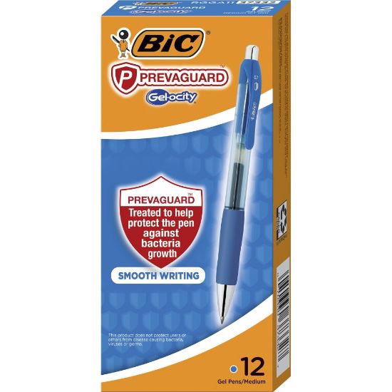 Picture of BIC PrevaGuard Gel-ocity Gel Pens, Pack Of 12, Medium Point, 0.7 mm, Blue Barrel, Blue Ink