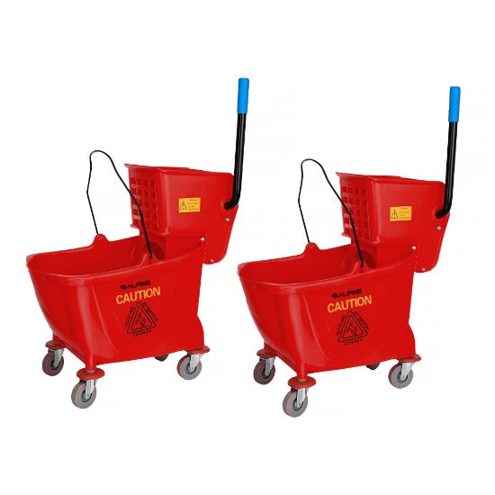 Picture of Alpine Industries 36-Quart PVC Mop Buckets With Side Wringers, 34in x 15in, Red, Pack Of 2 Buckets