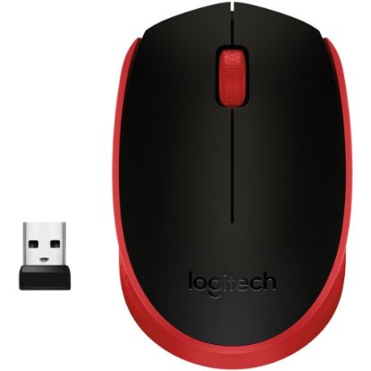 Picture of Logitech M170 Wireless Compact Mouse (Red) - Optical - Wireless - Radio Frequency - 2.40 GHz - Red - USB - 1000 dpi - Scroll Wheel - 3 Button(s) - Symmetrical