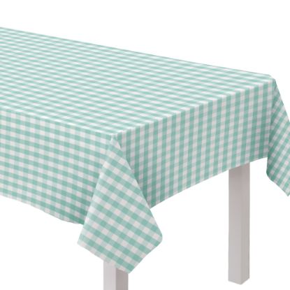 Picture of Amscan Gingham Fabric Tablecloth, 60in x 104in, Green