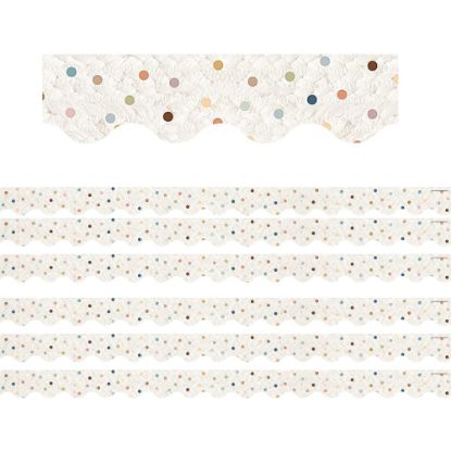 Picture of Teacher Created Resources Scalloped Border Trim, Everyone Is Welcome Dots, 35ft Per Pack, Set Of 6 Packs