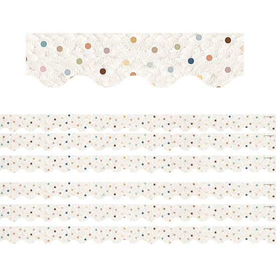 Picture of Teacher Created Resources Scalloped Border Trim, Everyone Is Welcome Dots, 35ft Per Pack, Set Of 6 Packs