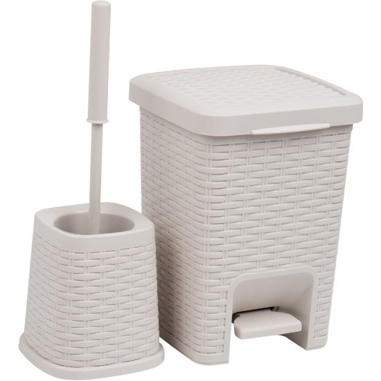 Picture of Mind Reader Basket Collection Square Wastepaper Pedal Basket And Toilet Brush Set, Ivory