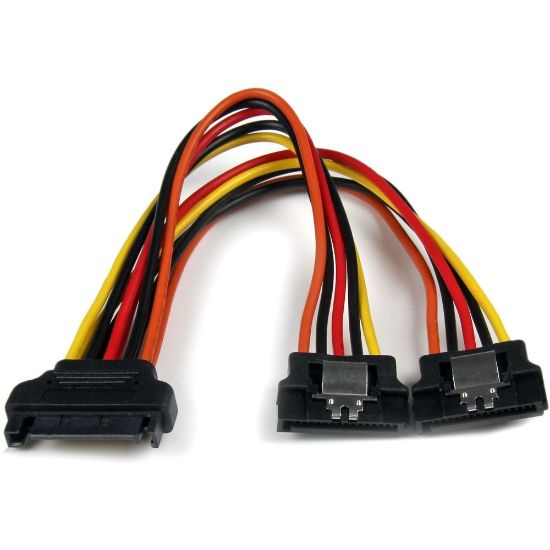 Picture of StarTech.com 6in Latching SATA Power Y Splitter Cable Adapter - M/F - Add an extra SATA power outlet to your PC Power Supply - sata power splitter - sata power y adapter - sata power cable splitter -sata power y cable