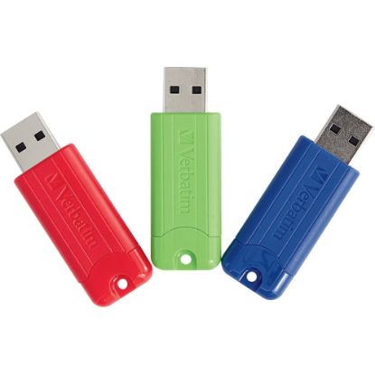 Picture of Verbatim 16GB PinStripe USB 3.2 Gen 1 Flash Drive - 3pk - Red, Green, Blue - 16GB - 3pk - Red, Green, Blue