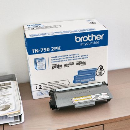 Picture of Brother TN-750 Black High Yield Toner Cartridges, Pack Of 2, TN750BBK